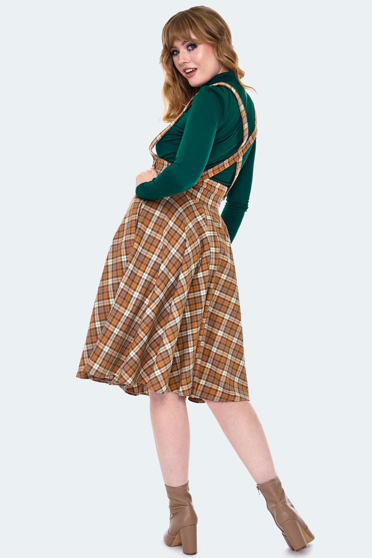 Plaid Overall Flare Skirt