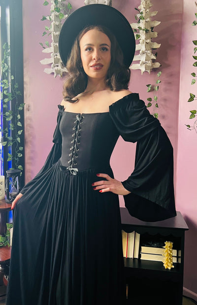 Lilith Dark Cottage Goth Lace Up Jersey Dress PREORDER