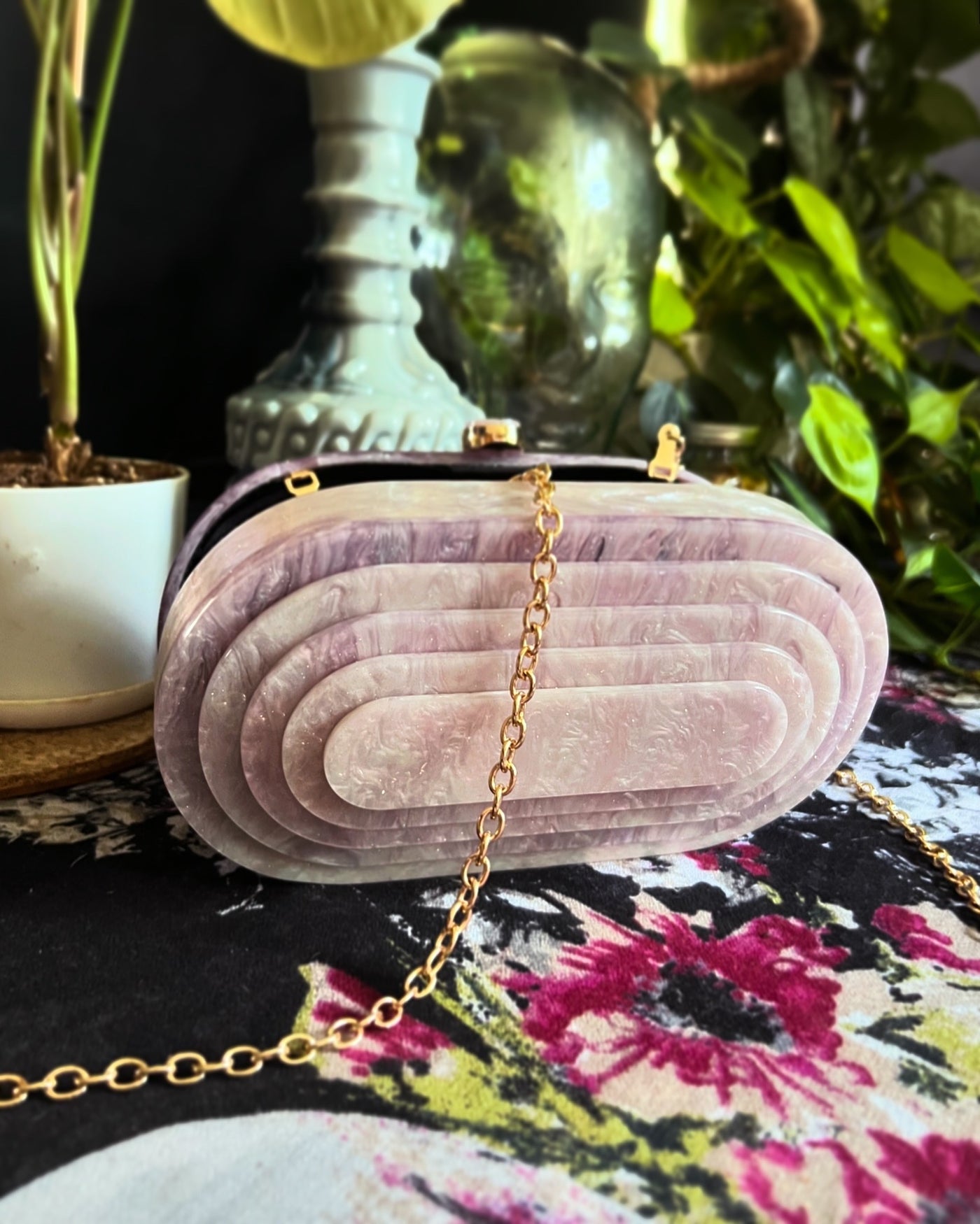 Art Deco Oval Acrylic Clutch Handbag (3 Colorways)