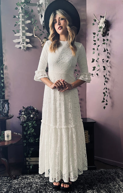 Mina Ivory Floral Lace Bride of the Vampire Maxi Dress  PREORDER