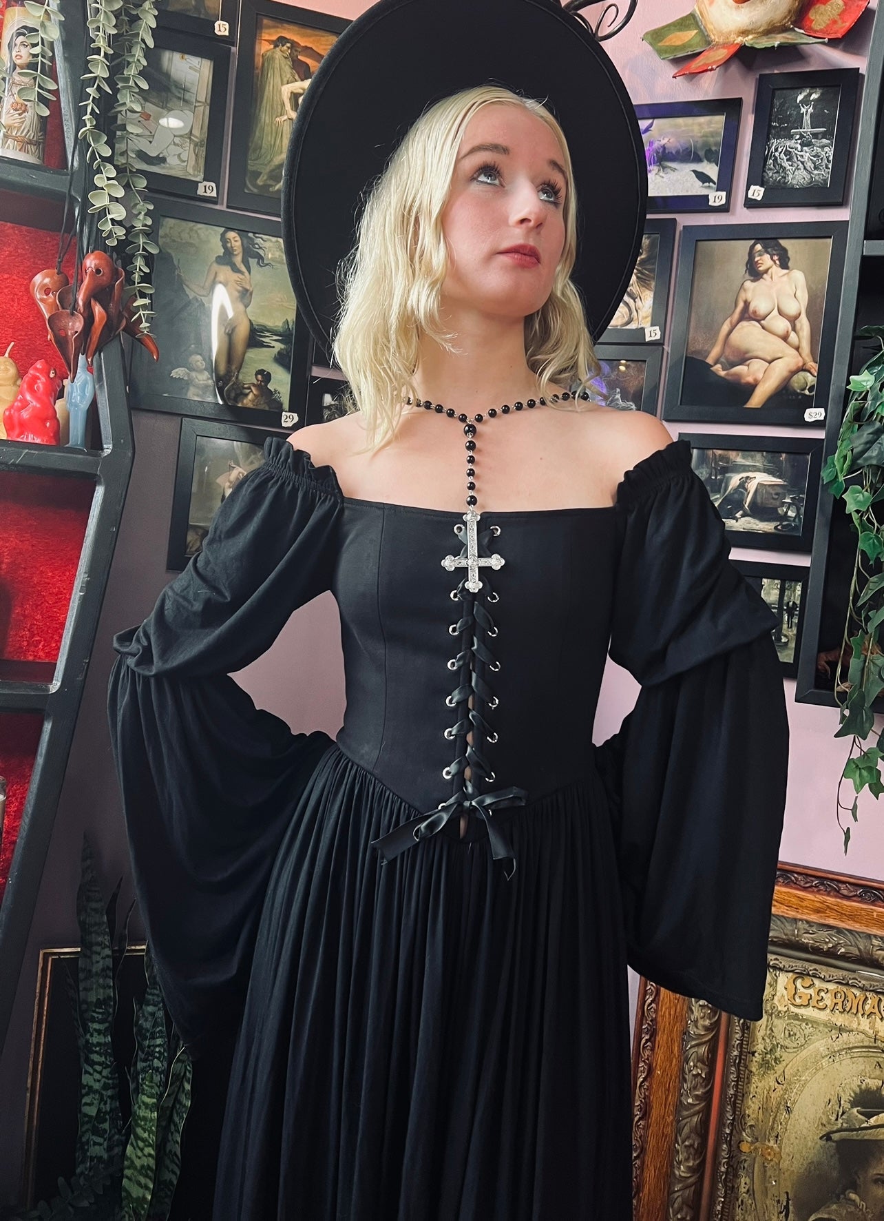Lilith Dark Cottage Goth Lace Up Jersey Dress PREORDER