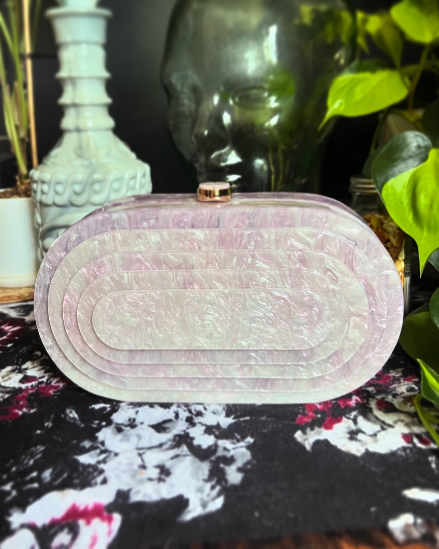 Art Deco Oval Acrylic Clutch Handbag (3 Colorways)