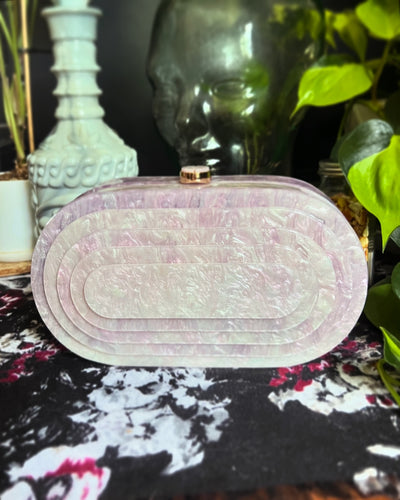 Art Deco Oval Acrylic Clutch Handbag (3 Colorways)