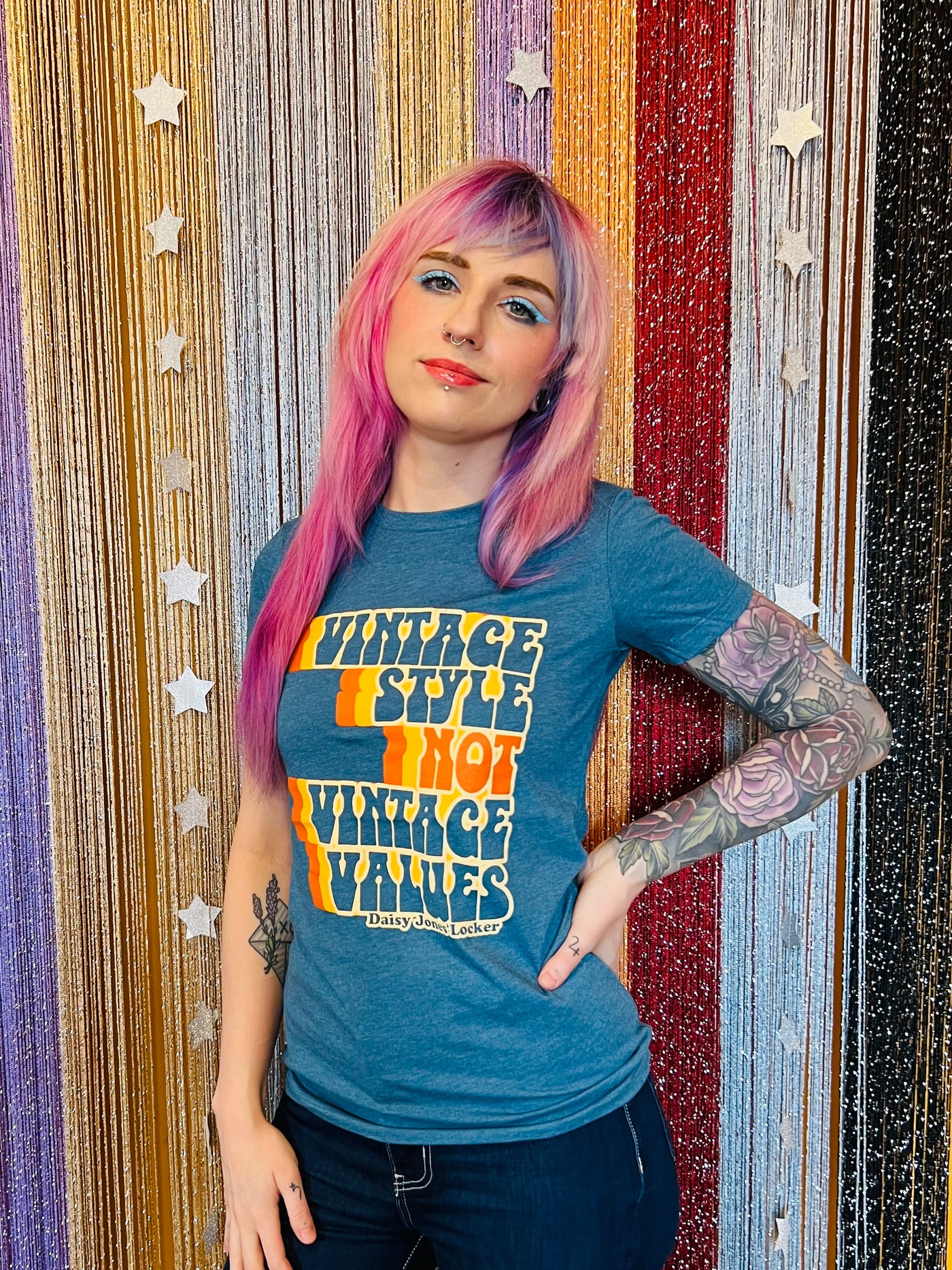 Vintage Style NOT Vintage Values Tee in Teal