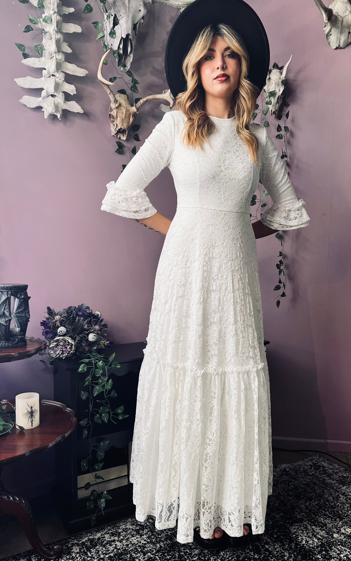 Mina Ivory Floral Lace Bride of the Vampire Maxi Dress  PREORDER