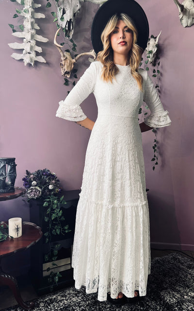 Mina Ivory Floral Lace Bride of the Vampire Maxi Dress  PREORDER