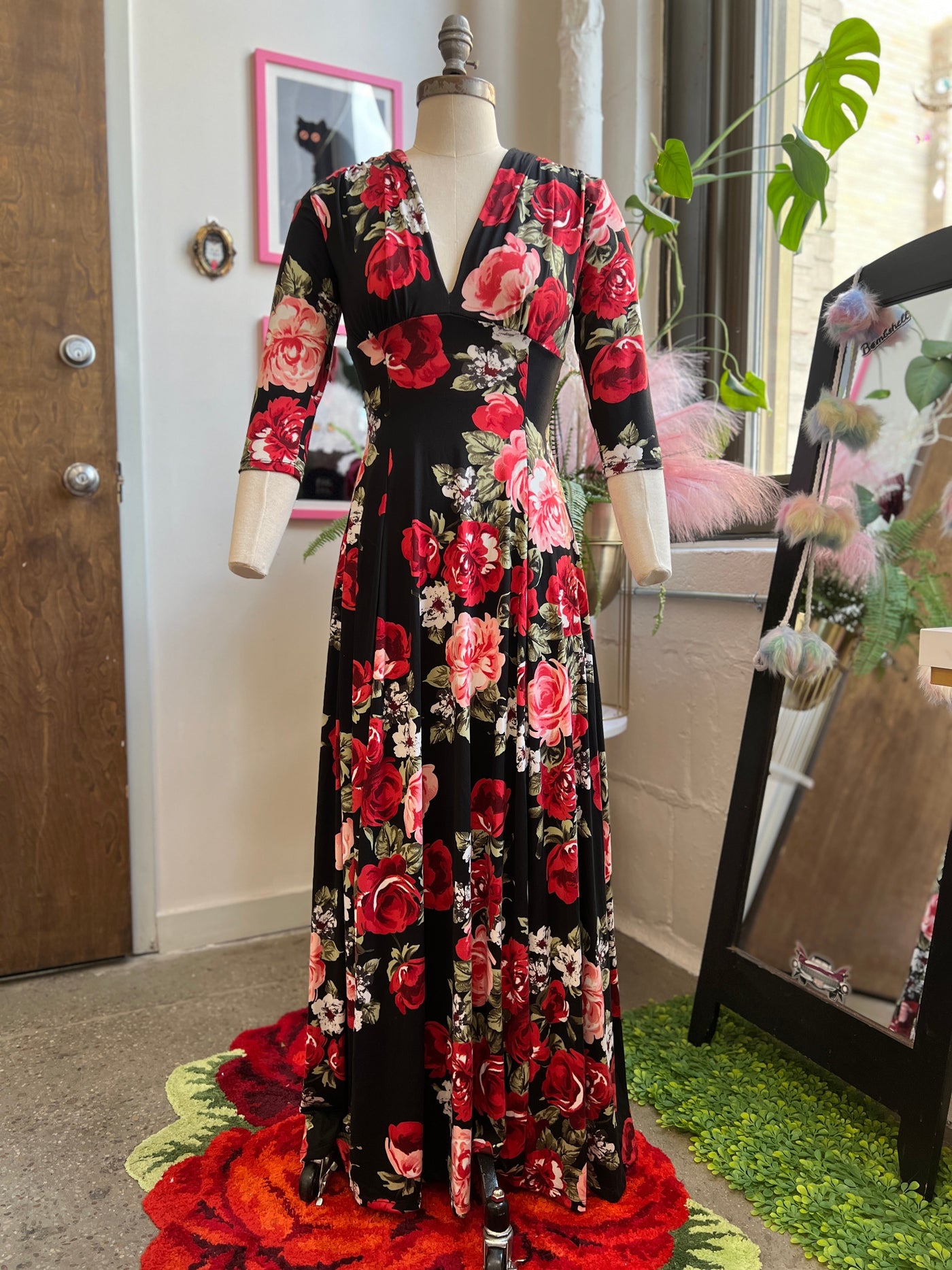 Raquel Maxi Dress in Red Rose Print