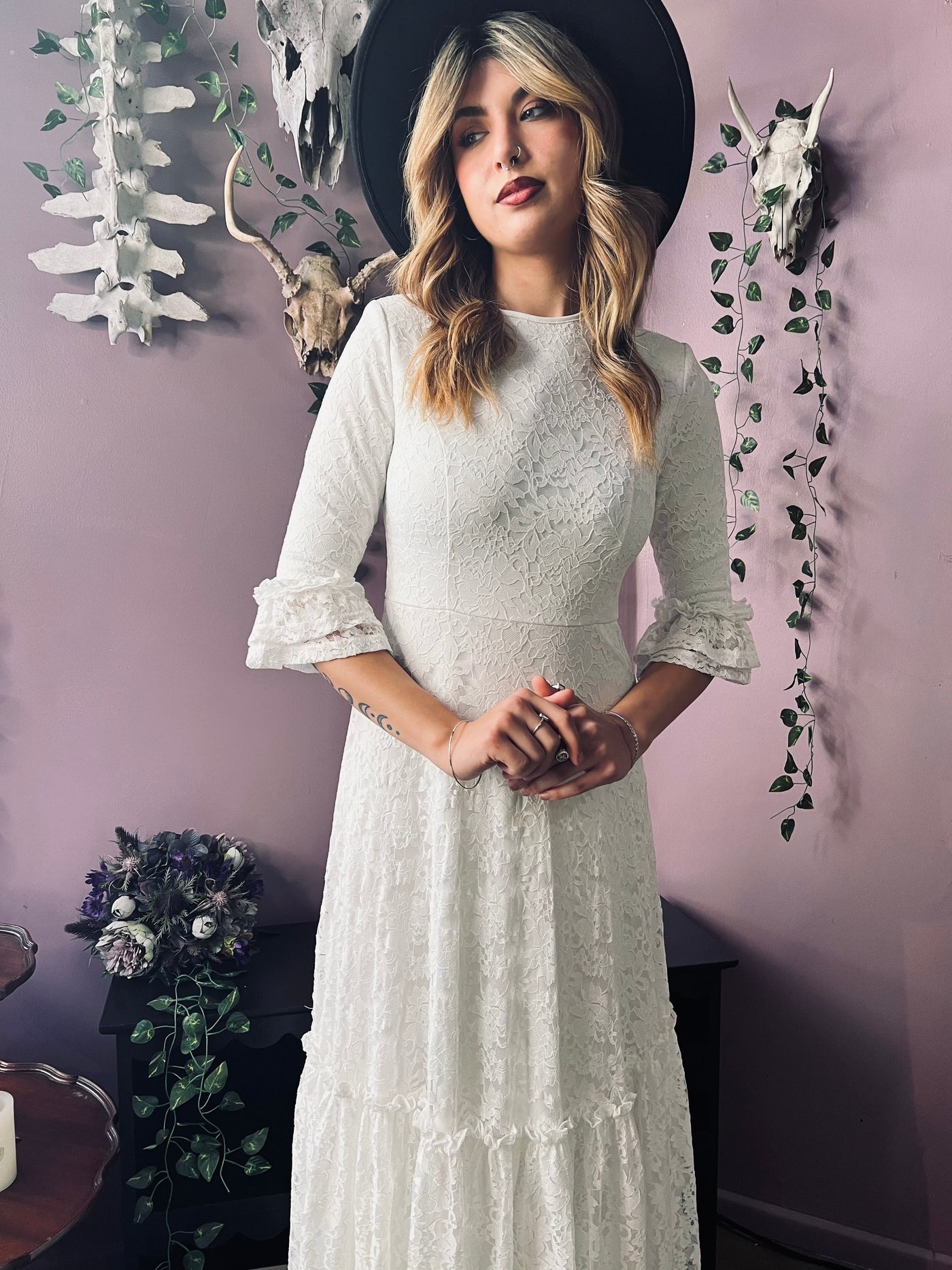 Mina Ivory Floral Lace Bride of the Vampire Maxi Dress  PREORDER