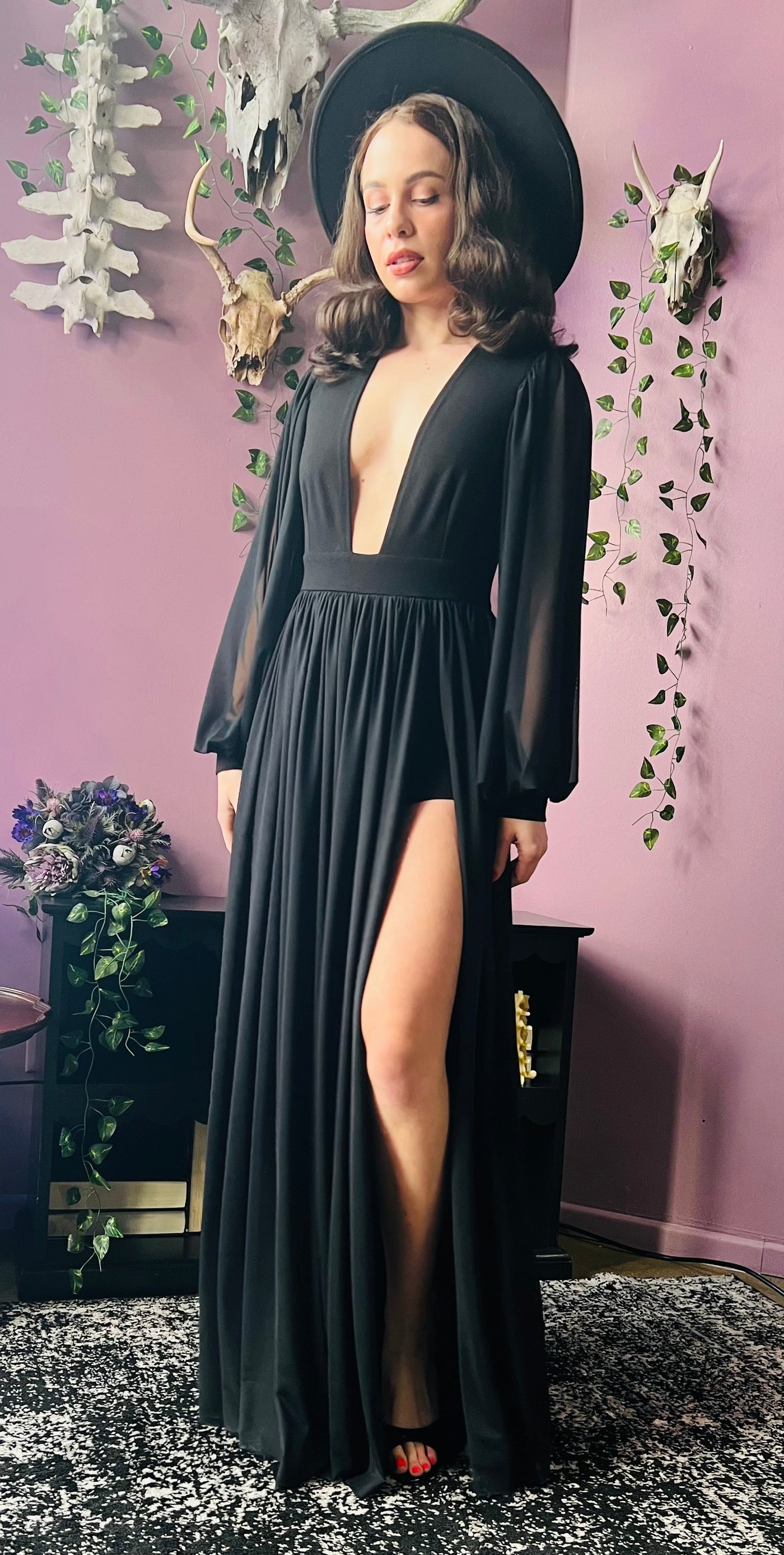 Minerva Hauntingly Dramatic Mesh Maxi Dress with Built In Shorts PREORDER