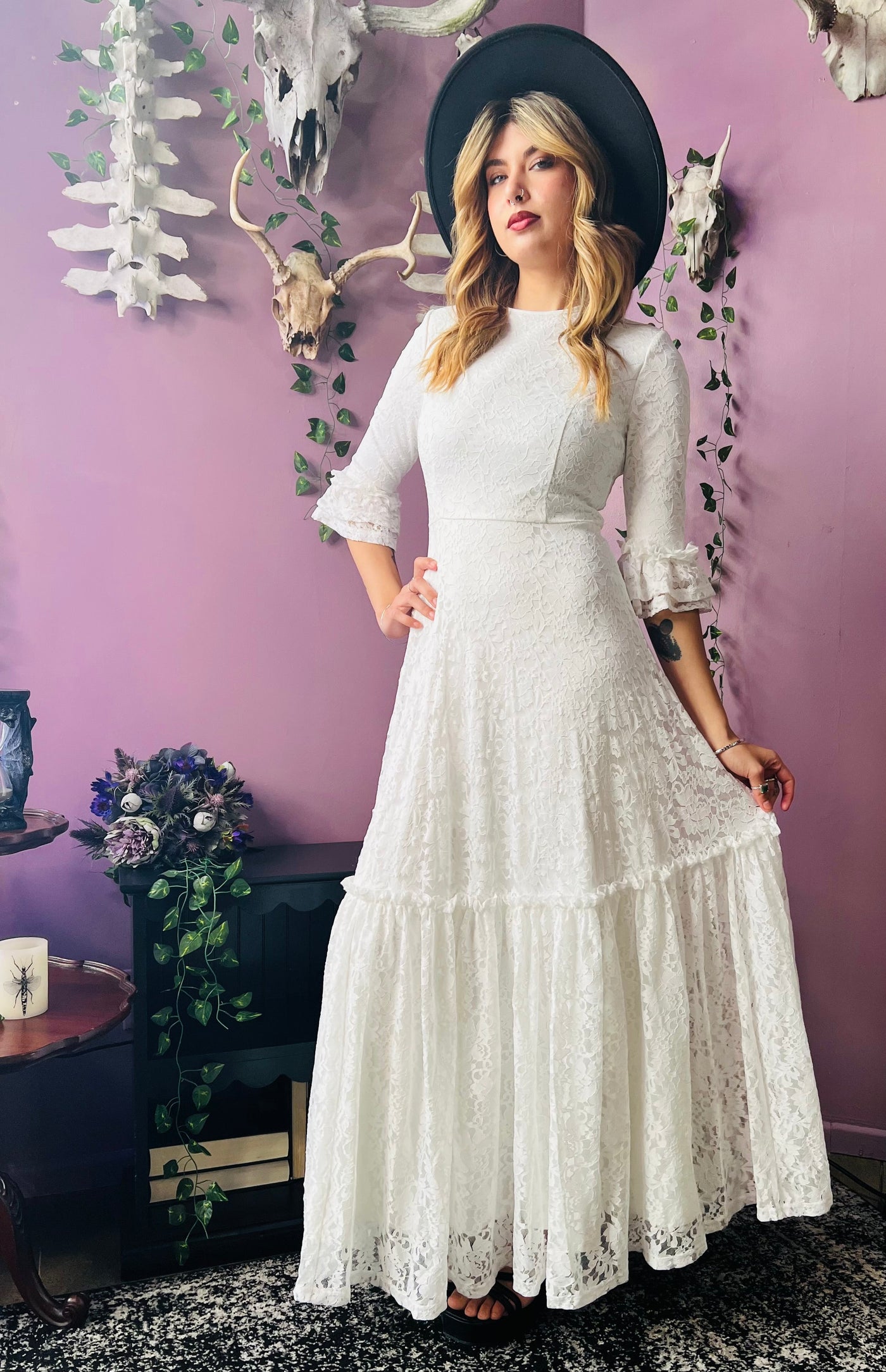 Mina Ivory Floral Lace Bride of the Vampire Maxi Dress  PREORDER