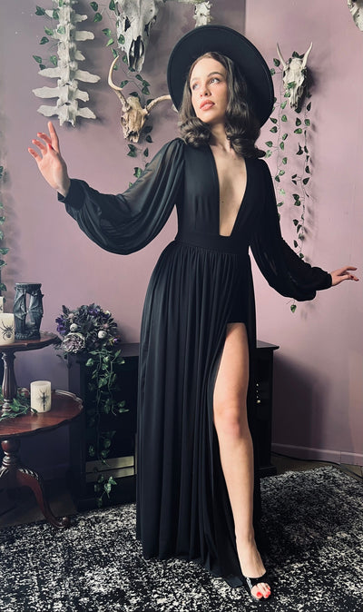 Minerva Hauntingly Dramatic Mesh Maxi Dress with Built In Shorts PREORDER