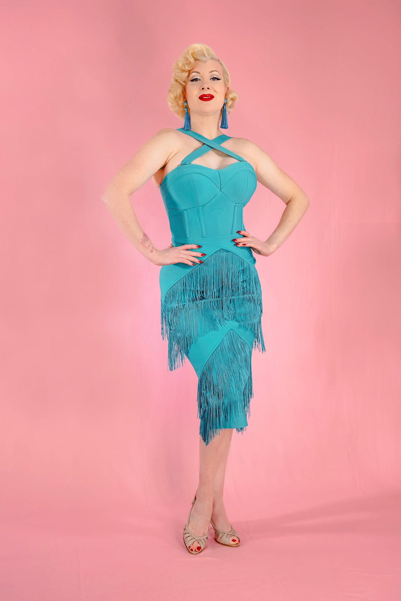 Speakeasy Fringe Dress in Teal