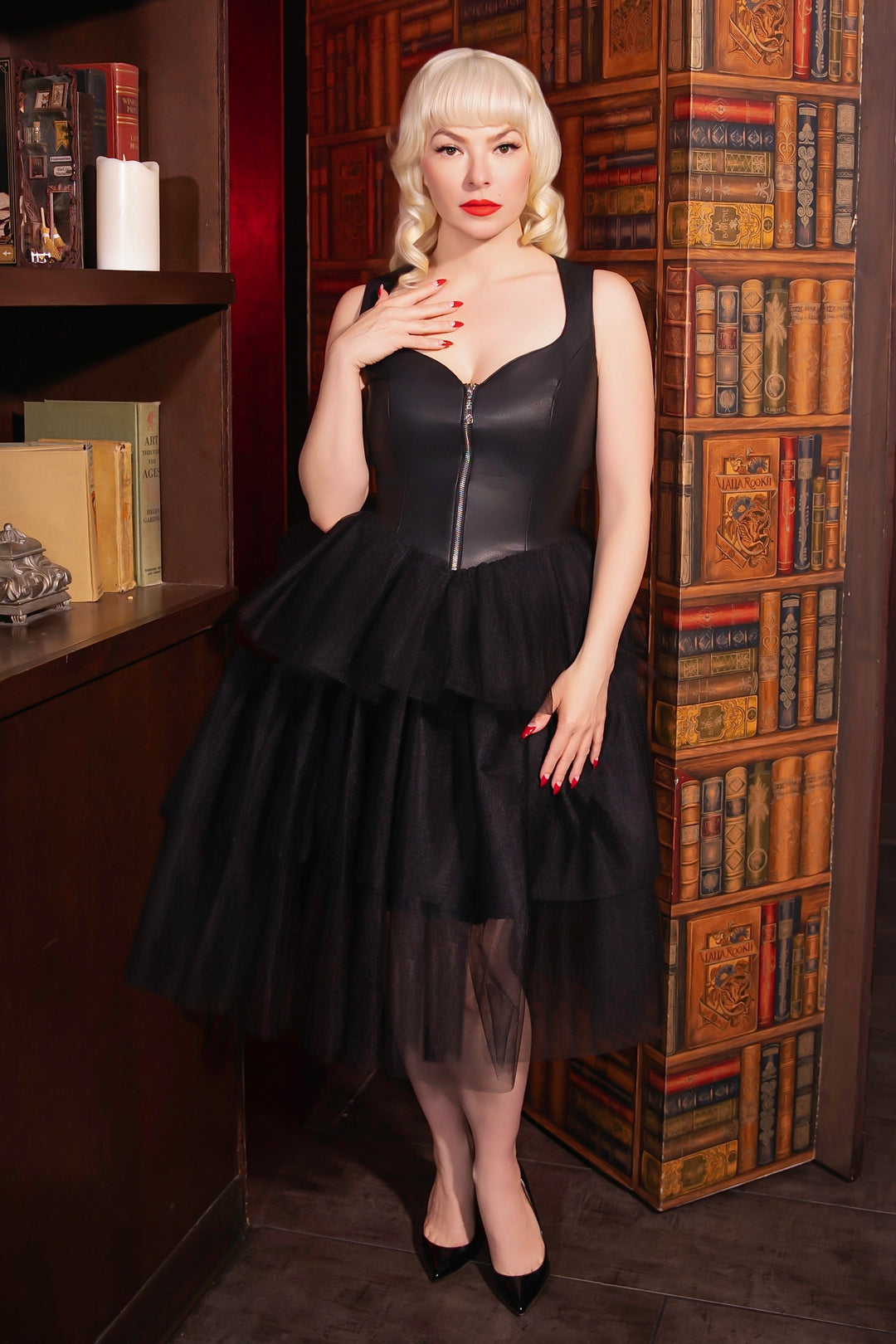 The Rebel Tulle Dress – Faux-Leather & Tiered Tulle Punk Dress 2XL
