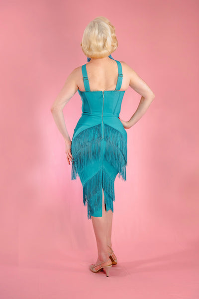 Speakeasy Fringe Dress in Teal