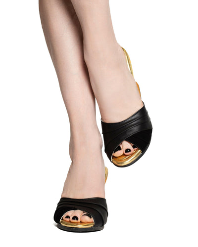 The Ilze Mule in Black Leather & Suede