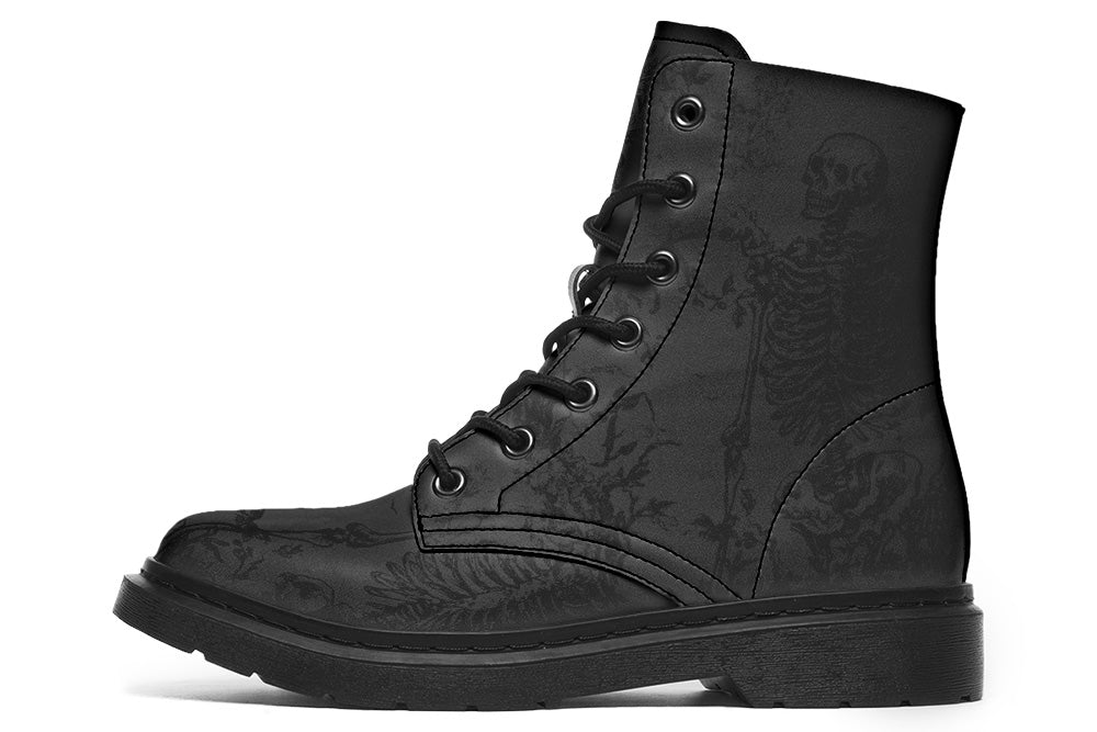 Vegan Ankle Boots in Black on Black Skeleton Toile De Jouy