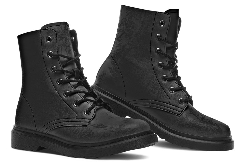 Vegan Ankle Boots in Black on Black Skeleton Toile De Jouy