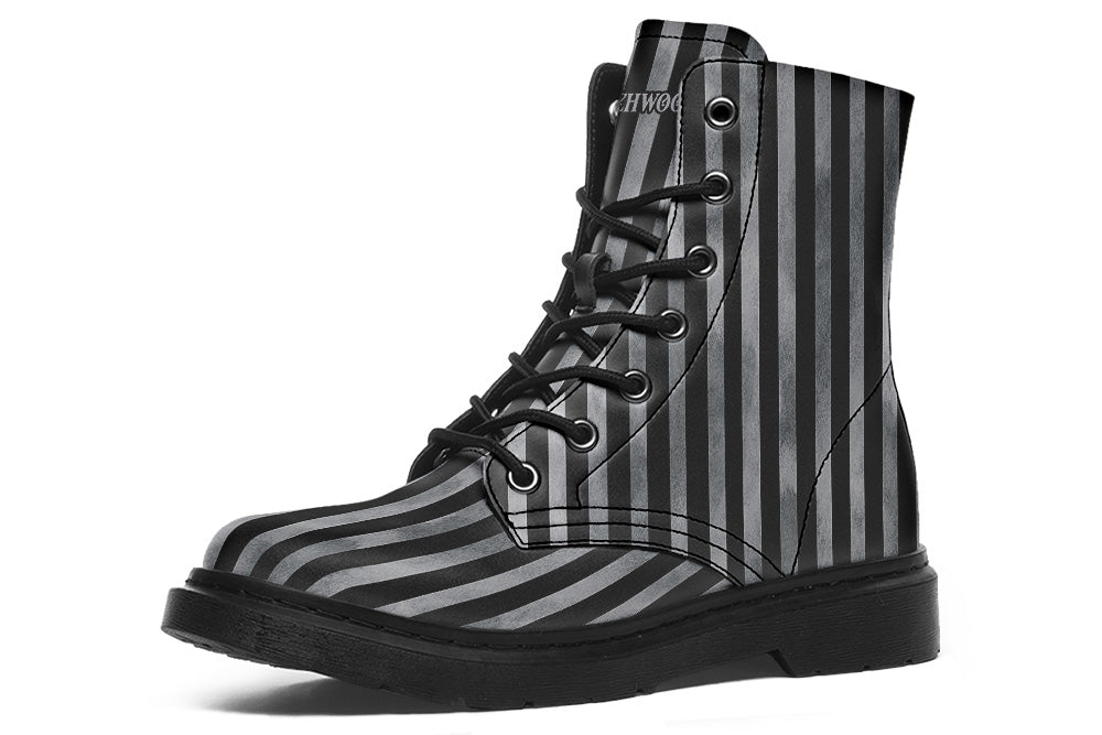 Vegan Ankle Boots in Distressed Stripes