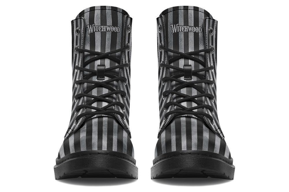 Vegan Ankle Boots in Distressed Stripes