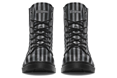 Vegan Ankle Boots in Distressed Stripes