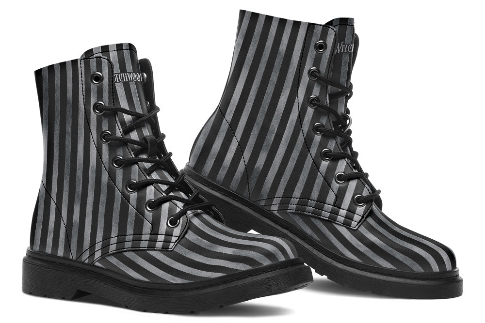 Vegan Ankle Boots in Distressed Stripes