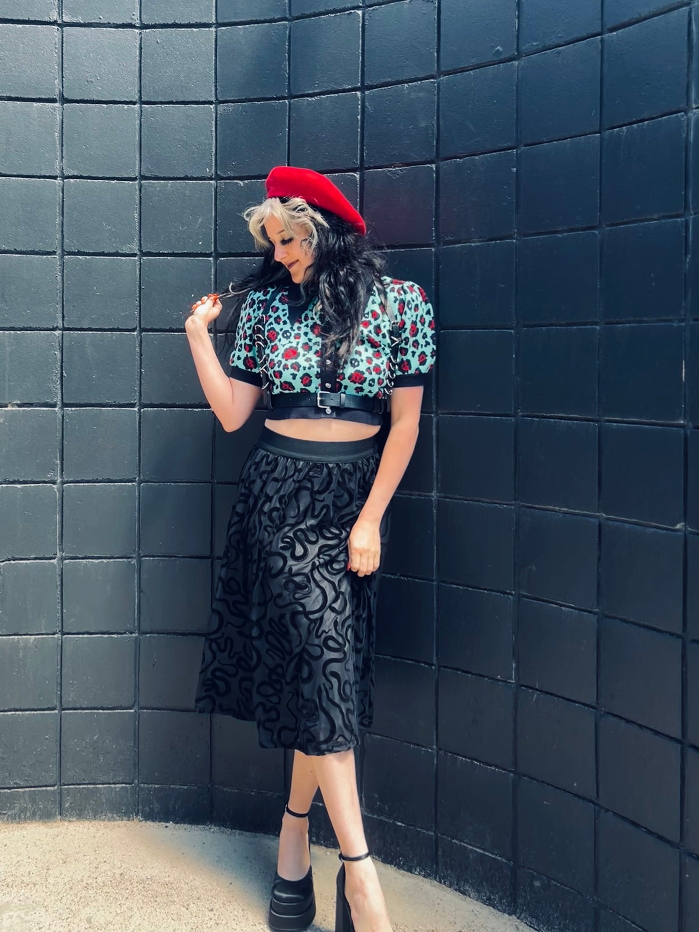 The Serpentine Velvet Snake Flocked Full Skirt