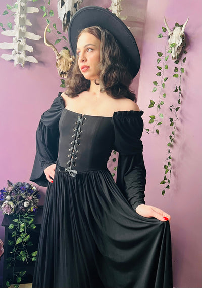 Lilith Dark Cottage Goth Lace Up Jersey Dress PREORDER