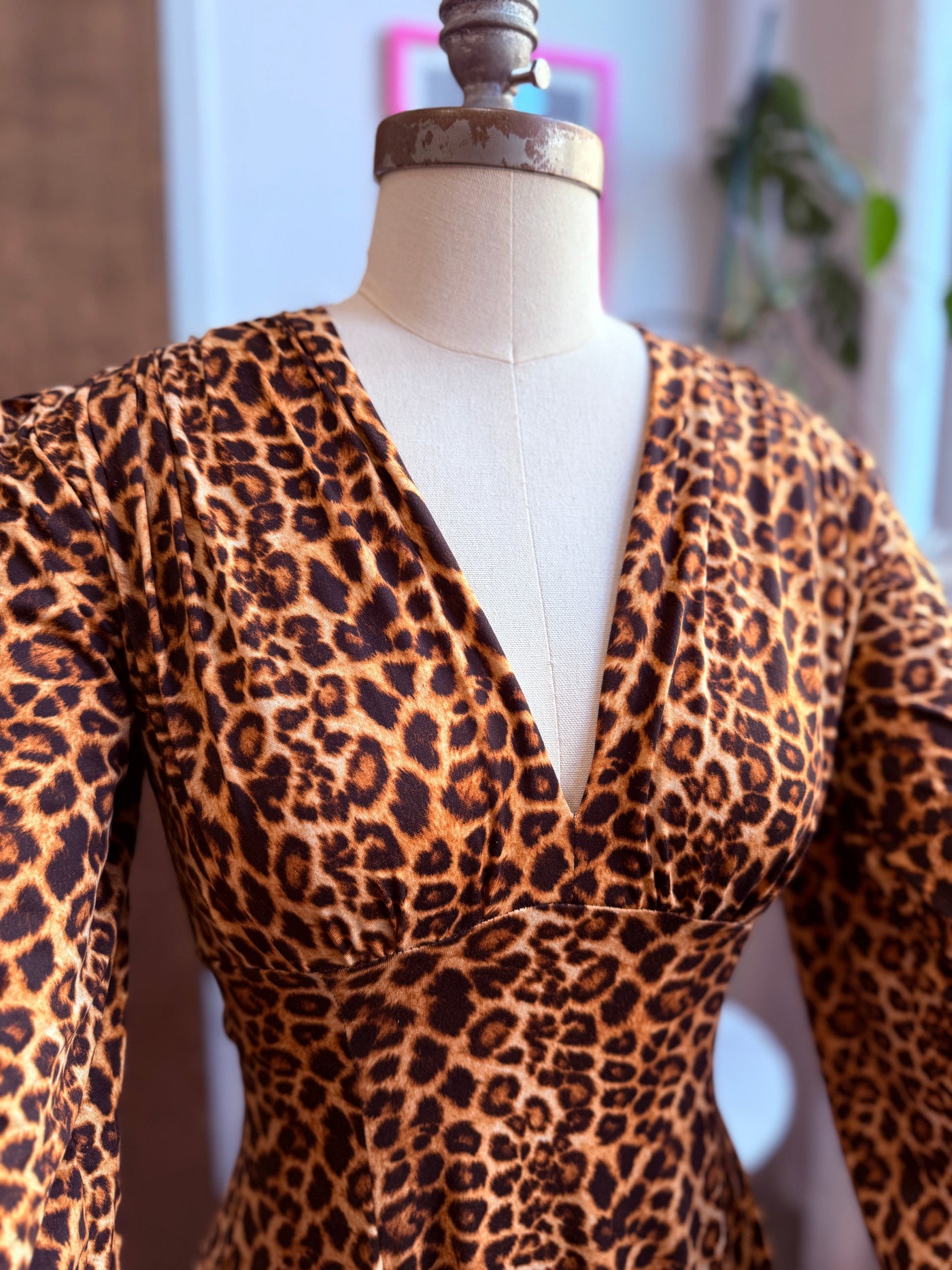 Raquel Maxi Dress with Bell Sleeves in Leopard Print Knit
