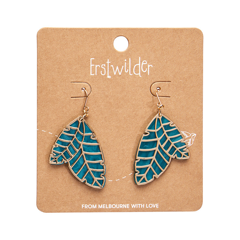 Erstwilder Essentials  Leaf Textured Emerald Resin Drop Earrings (2 Colorways)