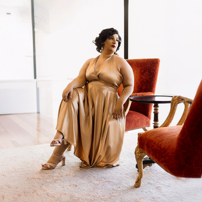 Isabella Halter Dress in Golden Goddess