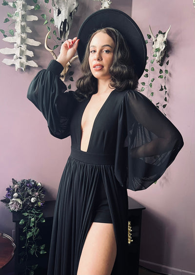 Minerva Hauntingly Dramatic Mesh Maxi Dress with Built In Shorts PREORDER