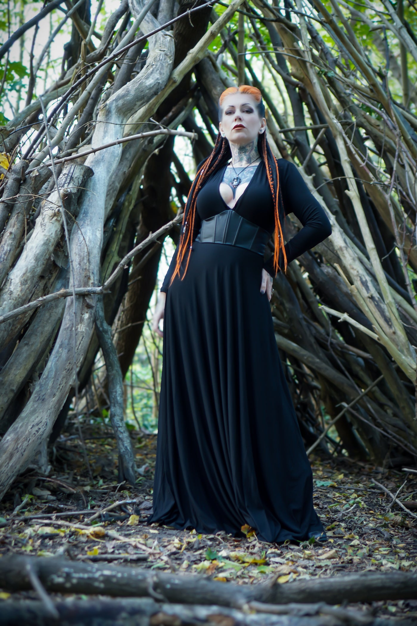 Blair Jersey Maxi Dress with Vegan Leather Corset Waist