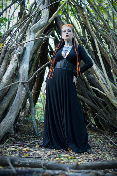 Blair Jersey Maxi Dress with Vegan Leather Corset Waist