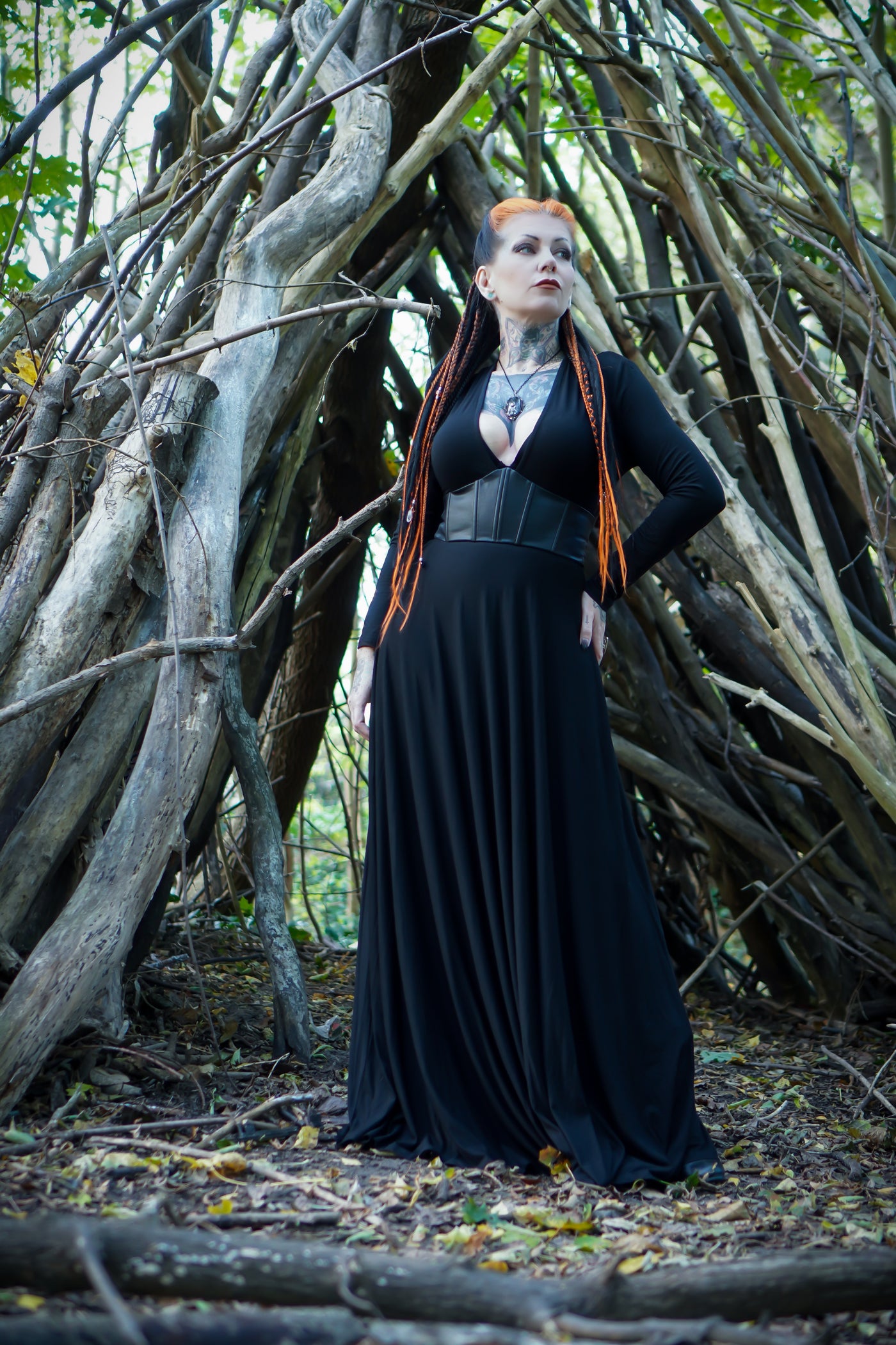 Blair Jersey Maxi Dress with Vegan Leather Corset Waist
