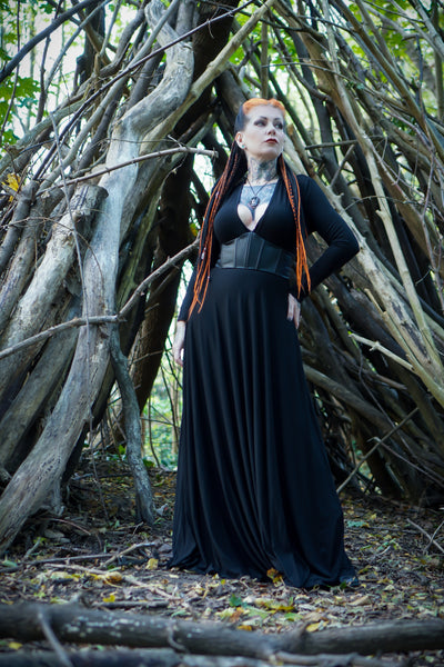 Blair Jersey Maxi Dress with Vegan Leather Corset Waist