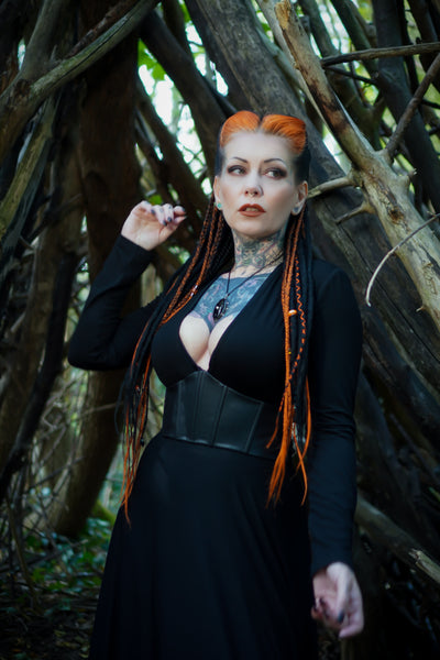 Blair Jersey Maxi Dress with Vegan Leather Corset Waist