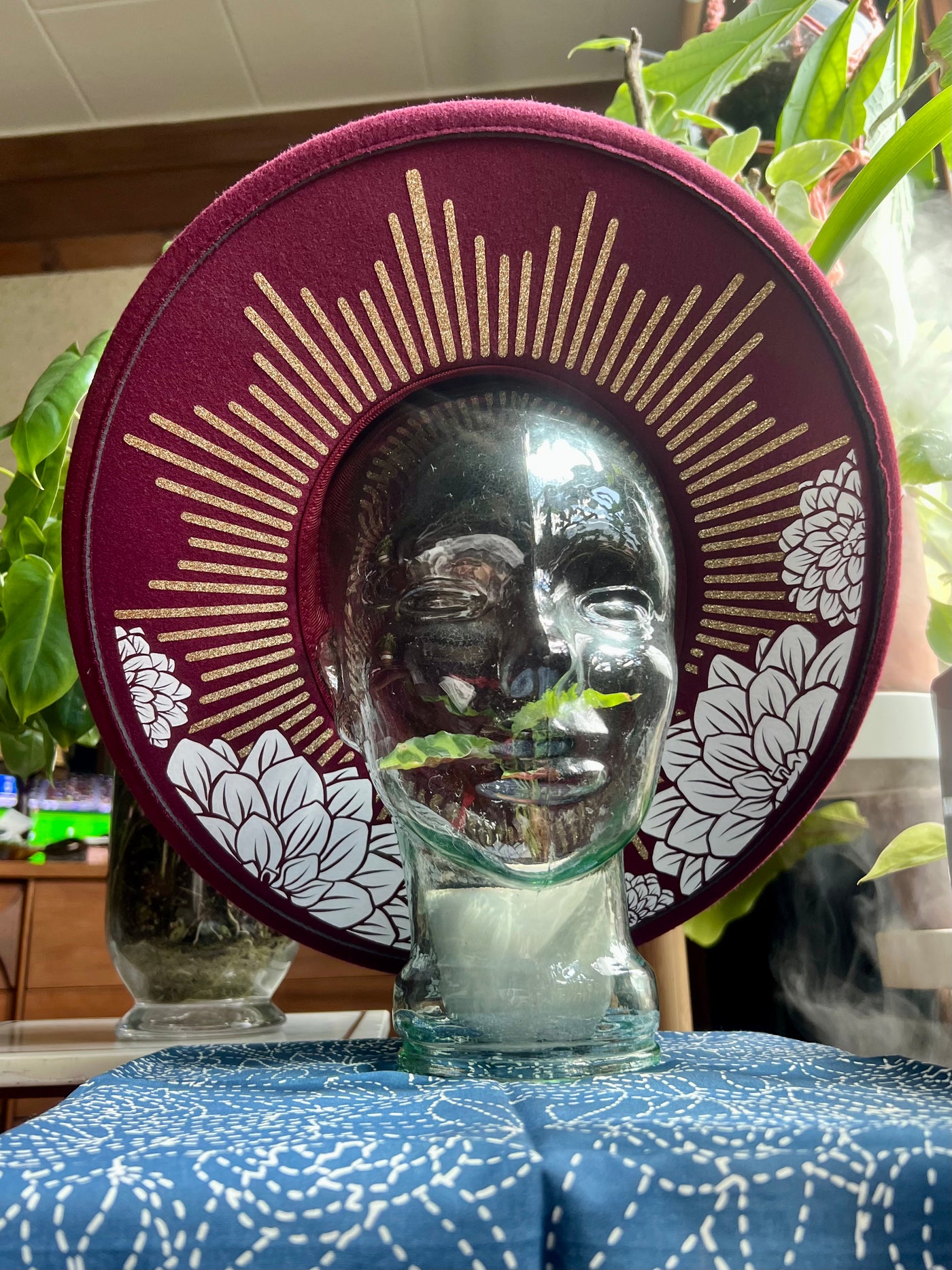 Dalia Burst Wide Brim Hat in Wine Red