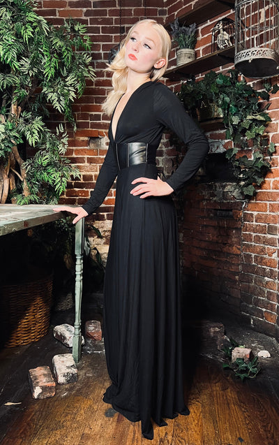 Blair Jersey Maxi Dress with Vegan Leather Corset Waist