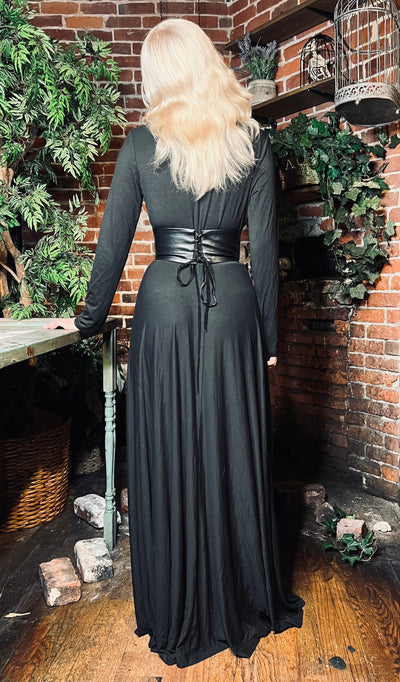 Blair Jersey Maxi Dress with Vegan Leather Corset Waist