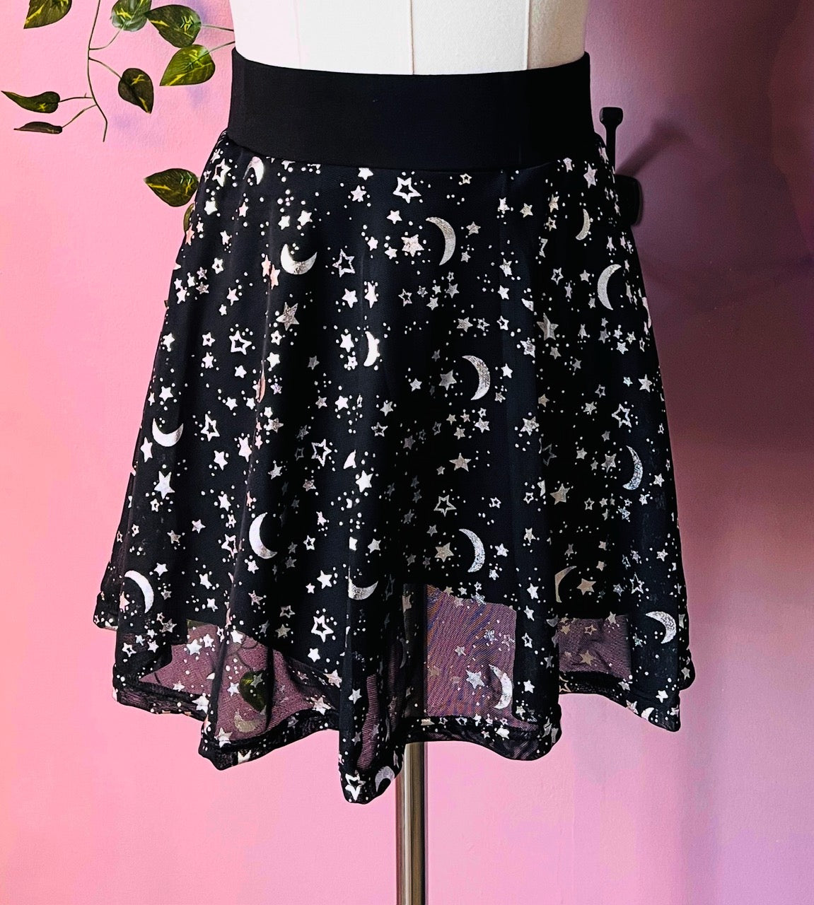 Morbid Mini Skort in Moon & Stars Sheer Skirt with Built In Shorts PREORDER