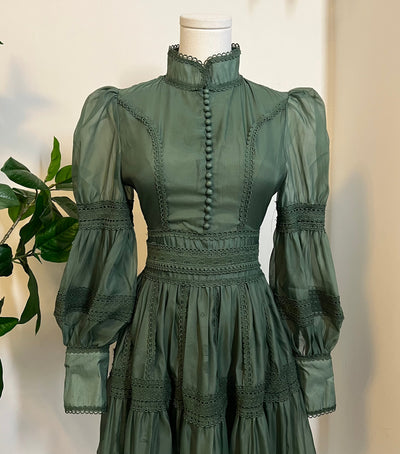 Morgana Romantic Victorian Inspired Party Dress in Sage PREORDER