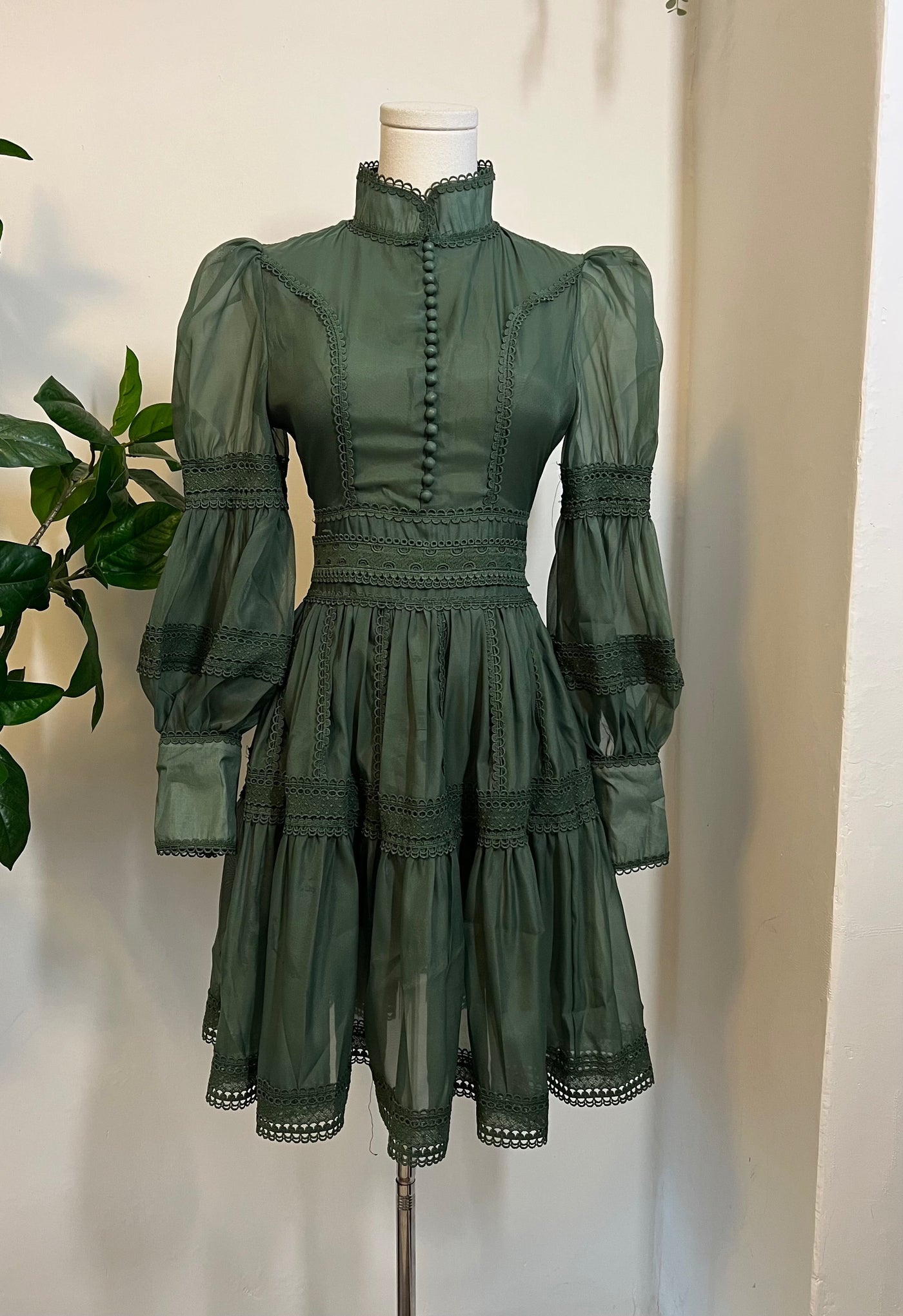 Morgana Romantic Victorian Inspired Party Dress in Sage PREORDER