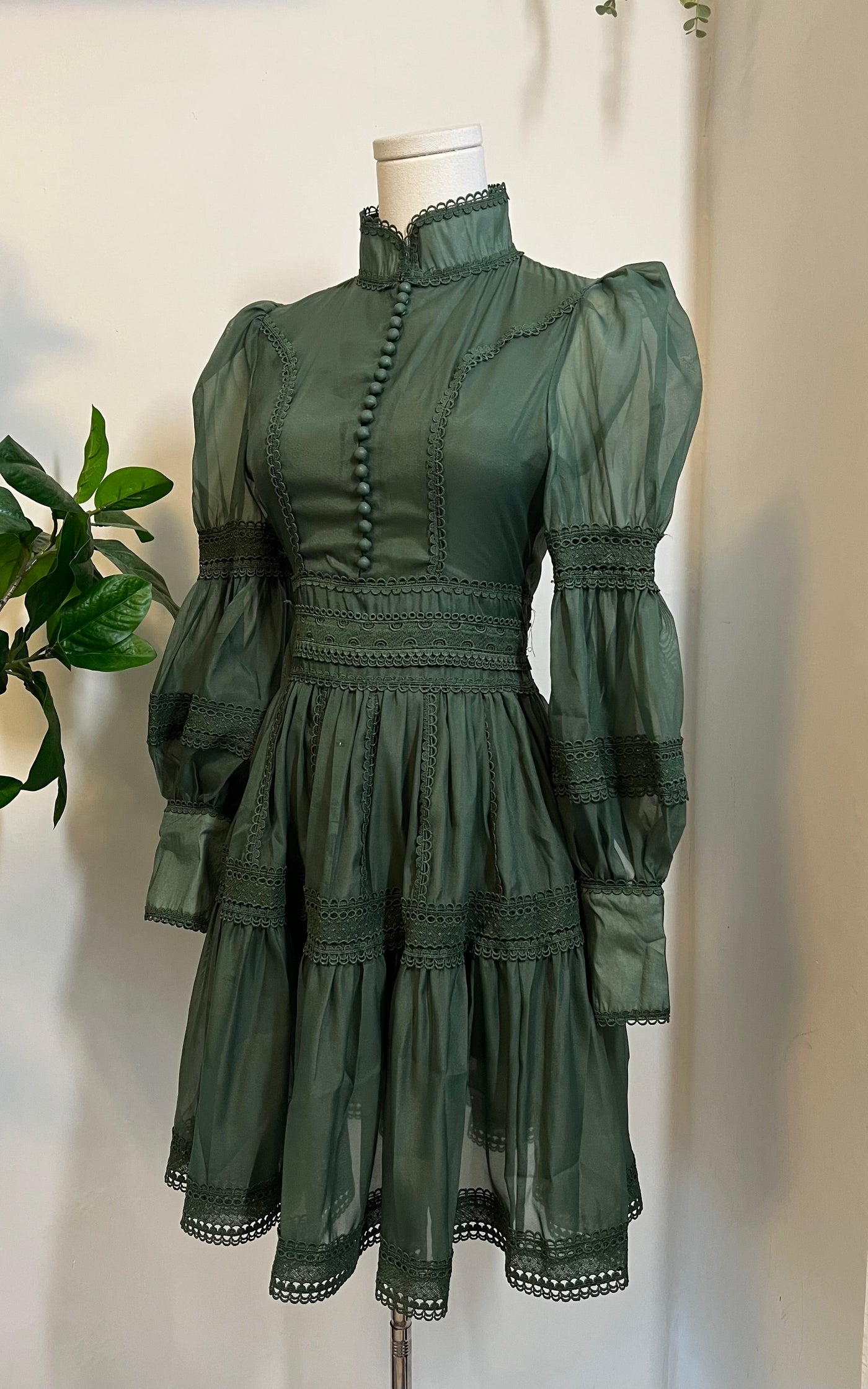 Morgana Romantic Victorian Inspired Party Dress in Sage PREORDER