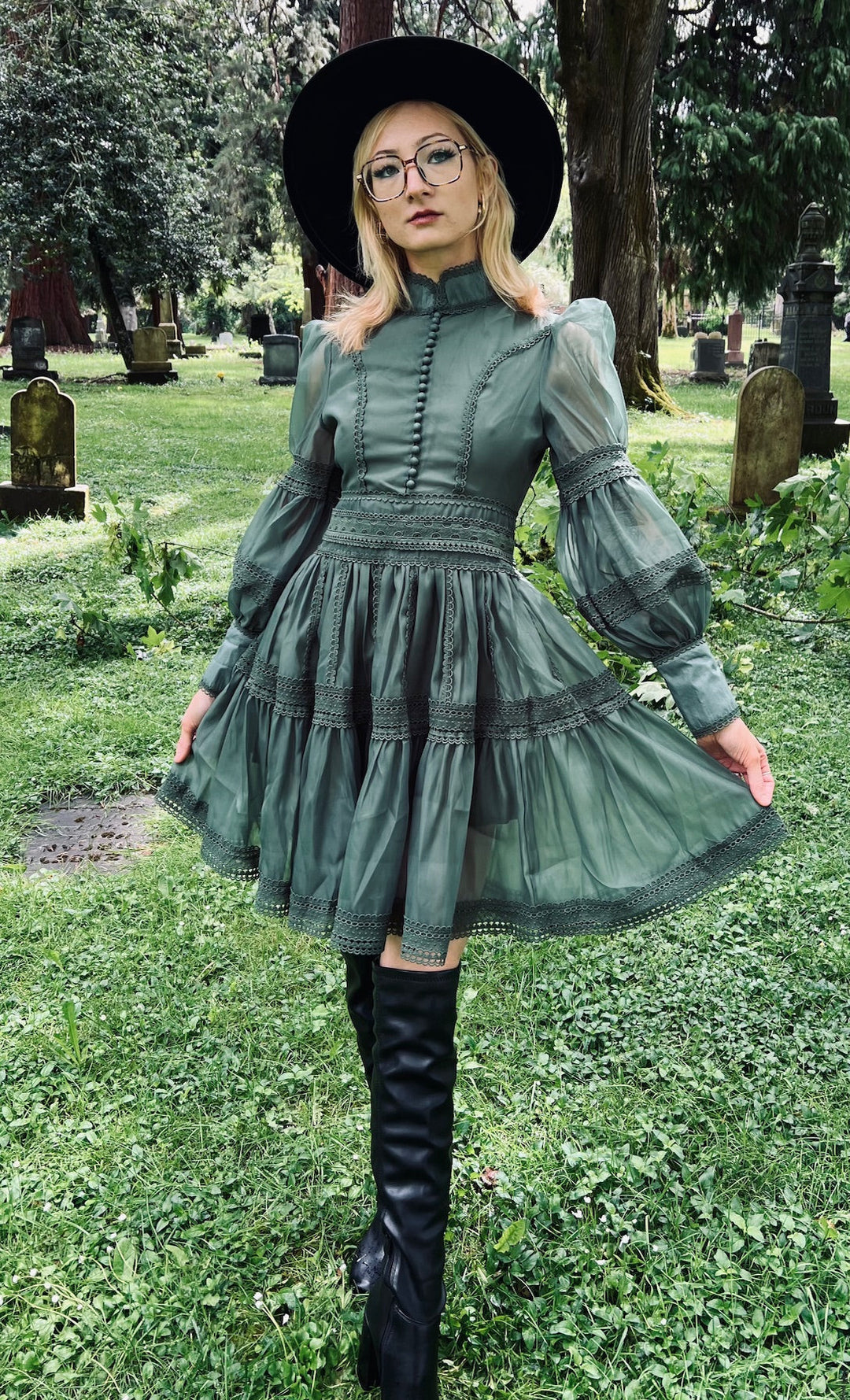 Morgana - Romantic Victorian Inspired Party Dress - Sage