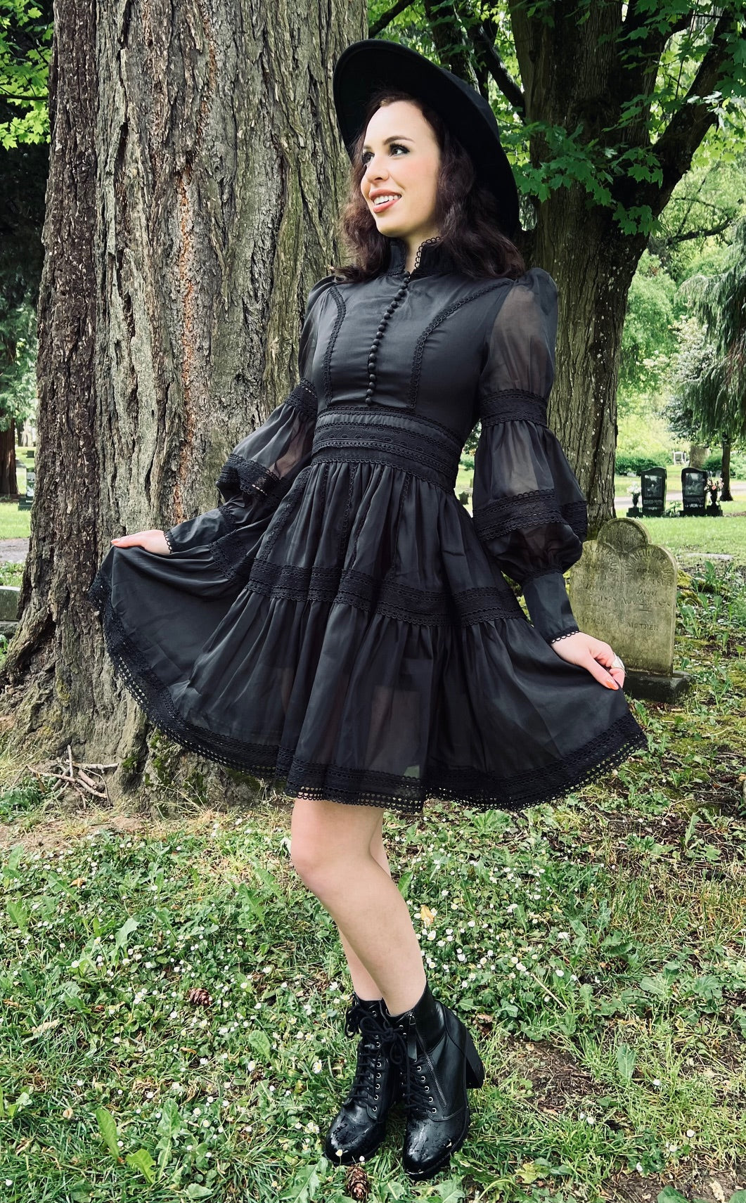 open lace back dress Morgana Romantic Victorian Inspired Party Dress in Black XL
