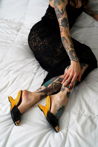 The Ilze Mule in Black Leather & Suede