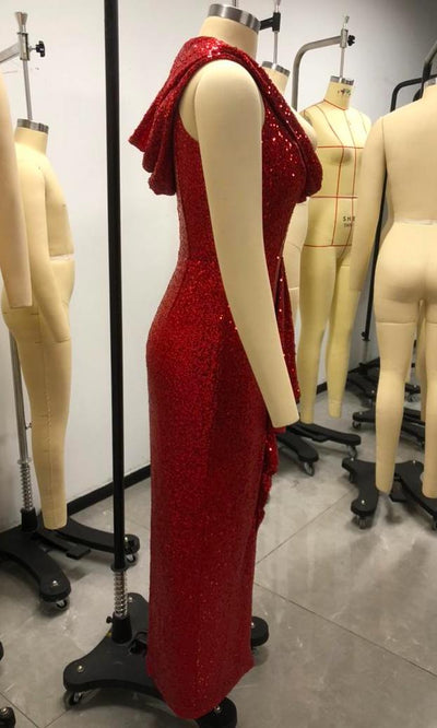 Cairo Sunset Hooded Dress Red Sequin
