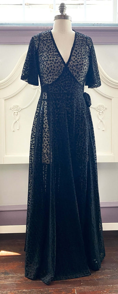 Black Leopard Flocked Mesh Lydia Dress
