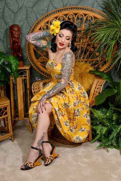 The Boom Boom Wedge in Black Leather & Leopard