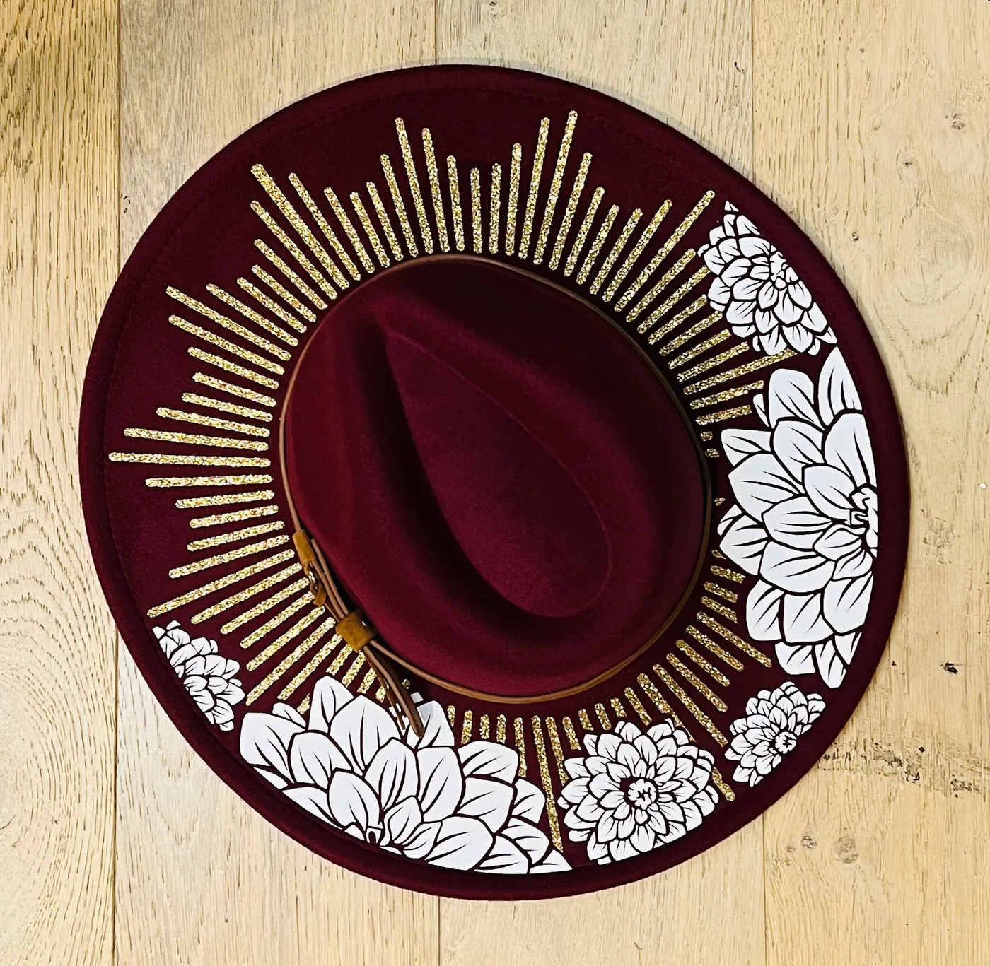 Dalia Burst Wide Brim Hat in Wine Red